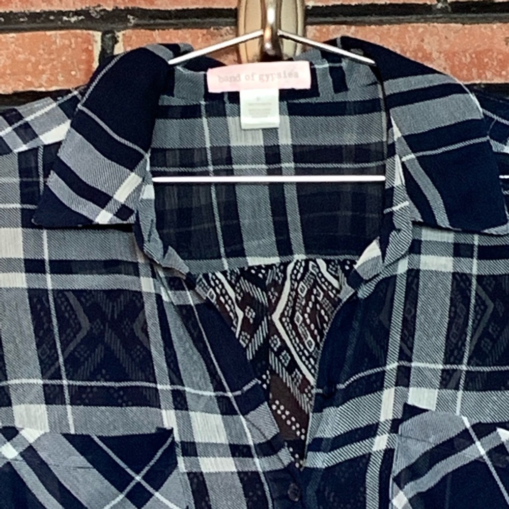 Band Of Gypsies Navy & White Button Down Top SZ-S - Picture 3 of 6